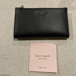 Kate Spade New York Sylvia Small Slim Bifold Wallet Black Leather New With Tag